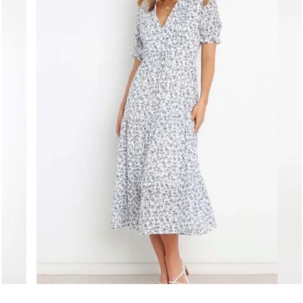Petal & Pup Blue and White Smocked Midi Sundress